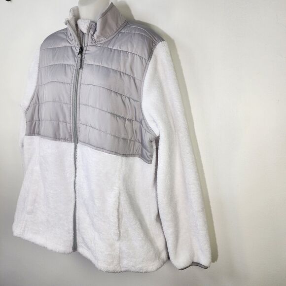 Faded Glory Womens Jacket 1X 16W White Gray Fleece Long Sleeve Full Zip Lined - Picture 5 of 9